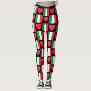 Legging Itália Flag Heart Pattern Cute Patriotic Italiana