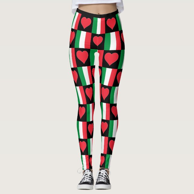 Legging Itália Flag Heart Pattern Cute Patriotic Italiana (Frente)