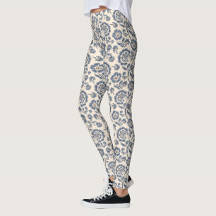 Legging Ivory com padrão azul de Design floral
