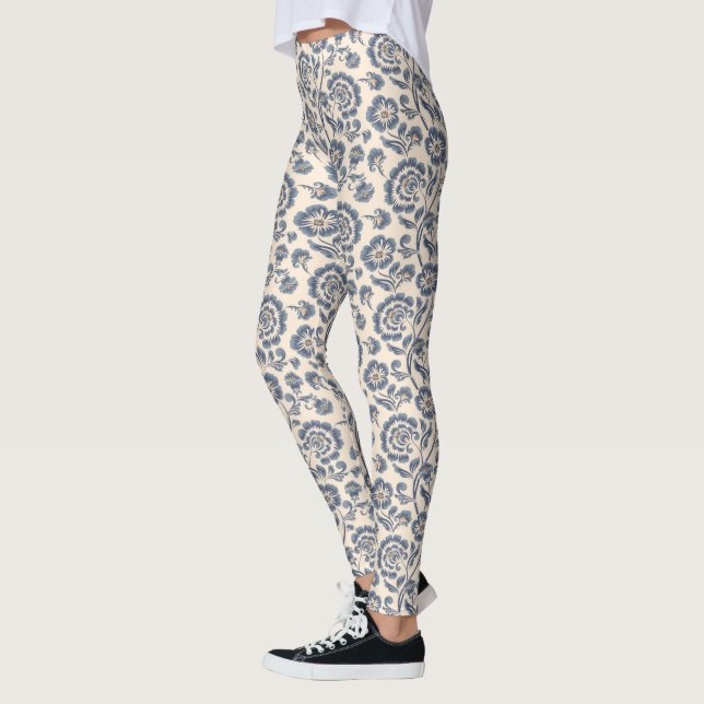 Legging Ivory com padrão azul de Design floral (Esquerda)