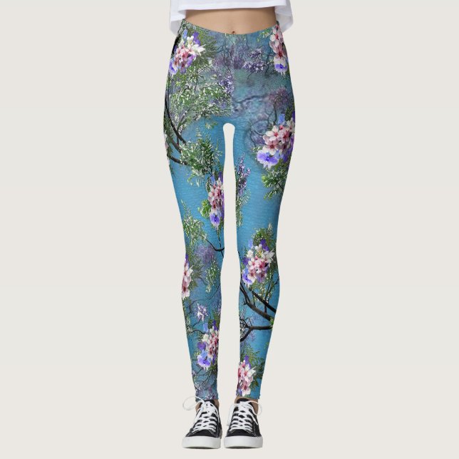 Legging Jacaranda Primavera Blooms Repetir Padrões (Frente)