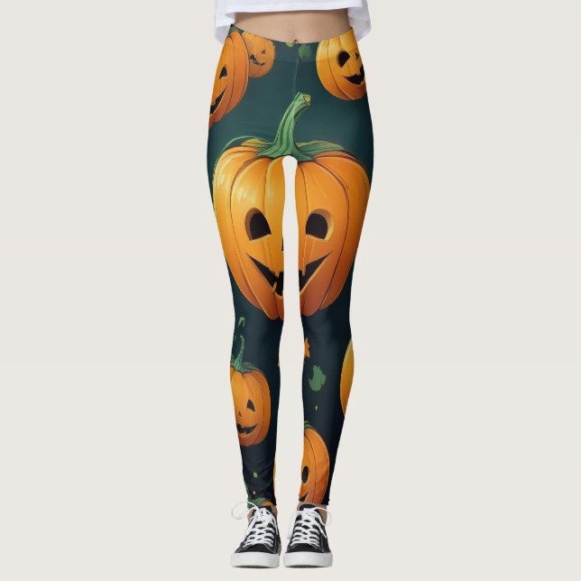 Legging Jack-O-Lantern Delight - Padrão de Abóbora (Frente)