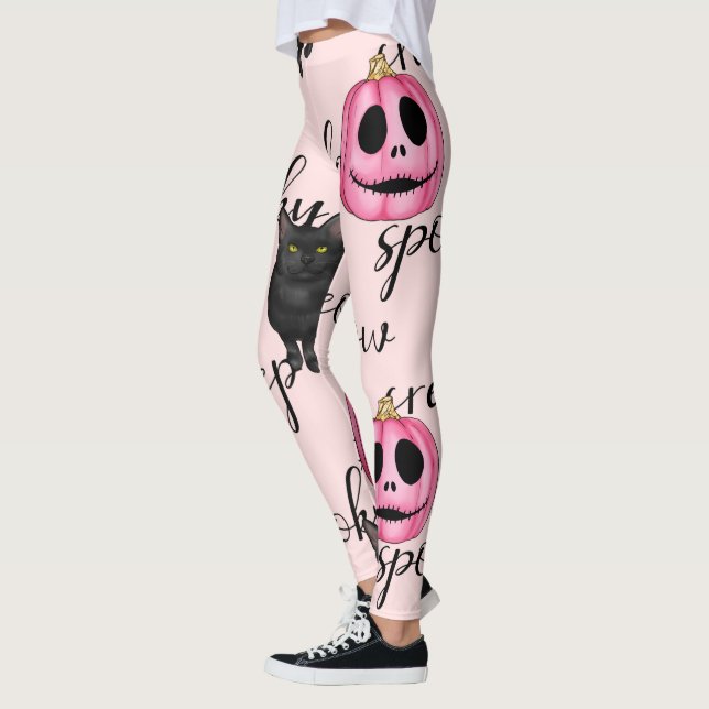 Legging Jack O-Lanterna Rosa e Gato Negro (Esquerda)
