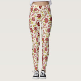 Legging Jacobean Floral Big Pattern Reds Pinks Dourado Cre