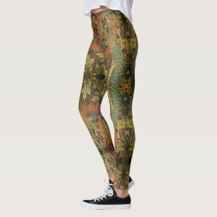 Legging Jacquard floral vitoriano de Peacock e folha de av
