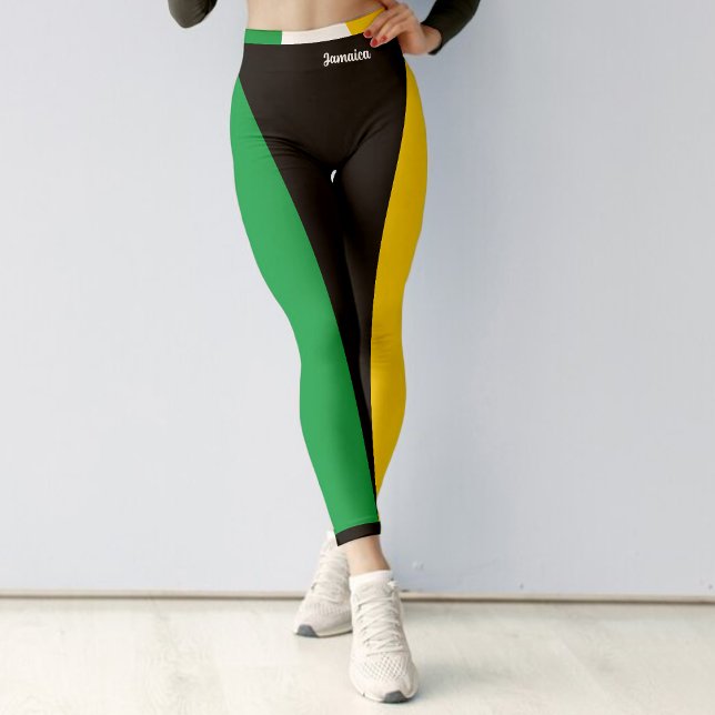 Legging Jamaica Cores Green Black & Dourado Sports Jamaica (Jamaica Colors Green Black & Gold Jamaican Sports Leggings)
