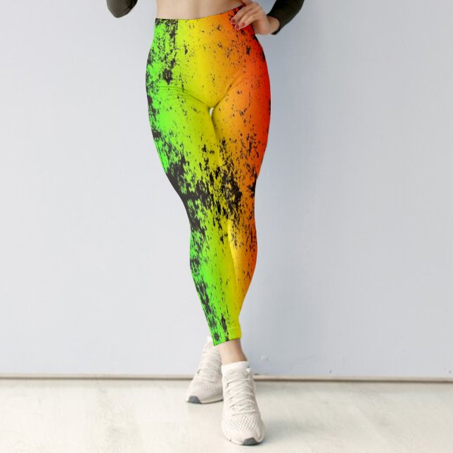 Legging Jamaica Neon Rasta Cores Grunge Dificultado (Jamaica Neon Rasta Colors Grunge Distressed Leggings)