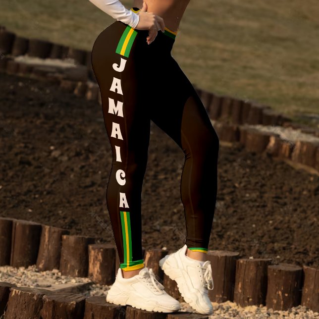 Legging Jamaican Flag Green Dourado & Black Jamaica Sports (Jamaican Flag Green Gold & Black Jamaica Sports Leggings)
