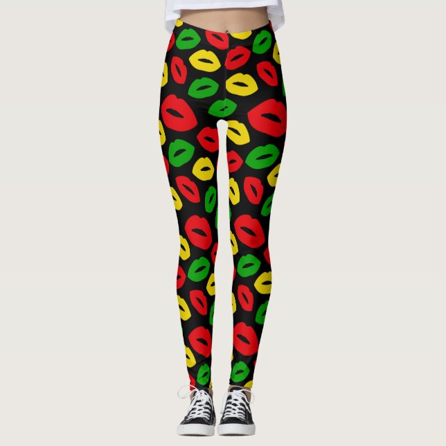 Legging Jamaicano Rasta Cores Um Lábios De Amor Patterado (Frente)