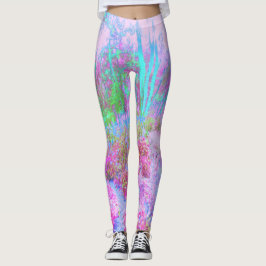 Legging Jardim Abstrato de Rosa Impressionista e Turquesa