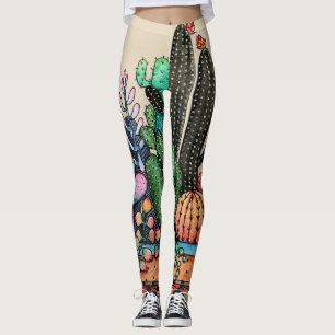 Legging Jardim bonito do cacto da aguarela no pote