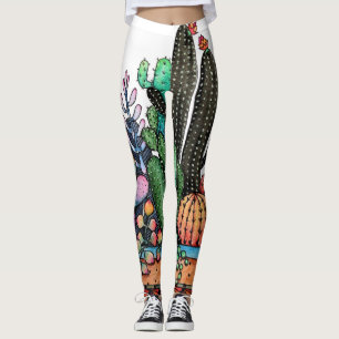 Legging Jardim bonito do cacto da aguarela no pote