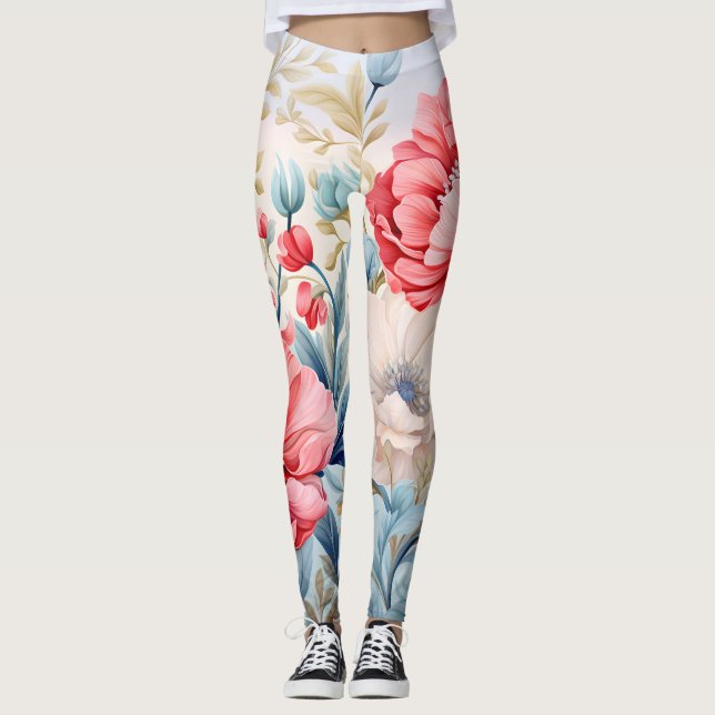 Legging Jardim Botânico de Flores Românticas Elegantes (Frente)