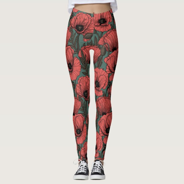 Legging Jardim com papoila, verde-marrom e pinheira (Frente)