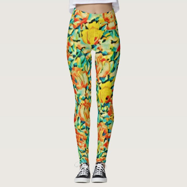Legging Jardim da Flor Rosa selvagem de Verão (Frente)