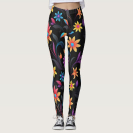 Legging Jardim da Meia-Noite: Fantasia Floral Vibrante