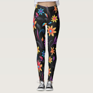 Legging Jardim da Meia-Noite: Fantasia Floral Vibrante