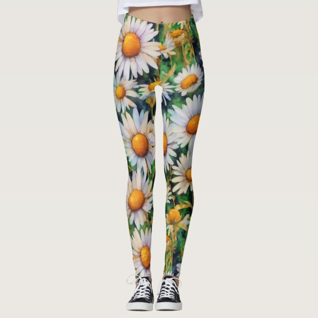 Legging Jardim das Flores de Margarida de Aquarela (Frente)