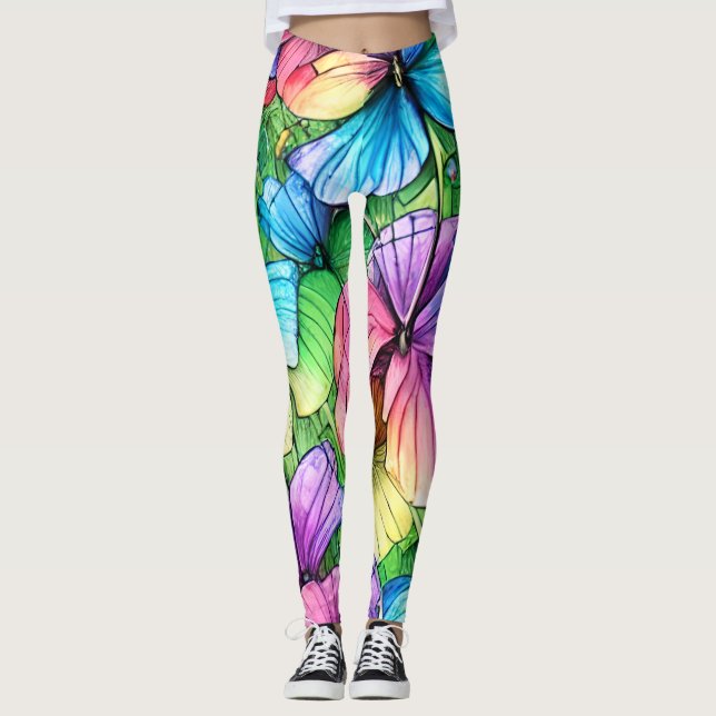 Legging Jardim de Aquarela Colorida (Frente)