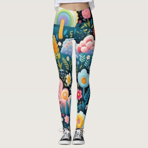 Legging Jardim de Arco-Íris Caprichoso Padrão de Fantasia 