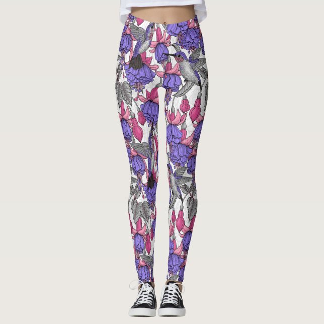 Legging Jardim de beija-flor em melrose e rosa (Frente)