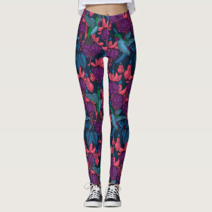 Legging Jardim de beija-flores em roxo e azul