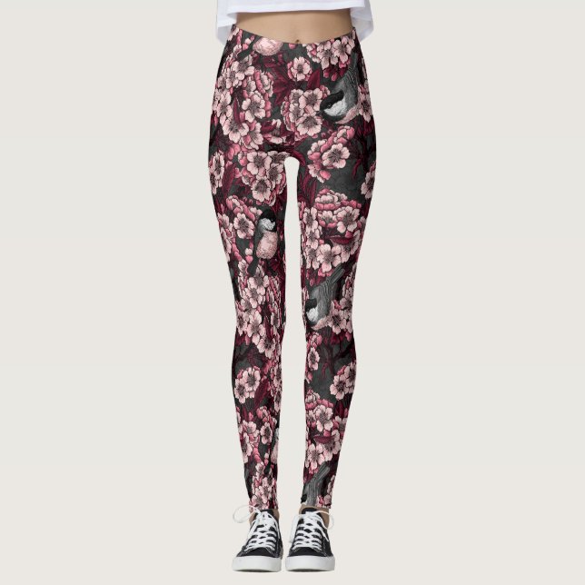 Legging Jardim de cereja noturno (Frente)