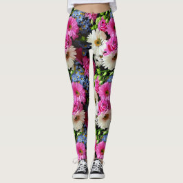 Legging Jardim de Design de Flores Coloridas