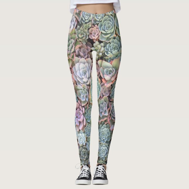 Legging Jardim de Echeveria, Suculento Pastel (Frente)