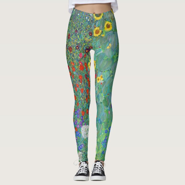 Legging Jardim de fazenda com girassóis por Gustav Klimt (Frente)