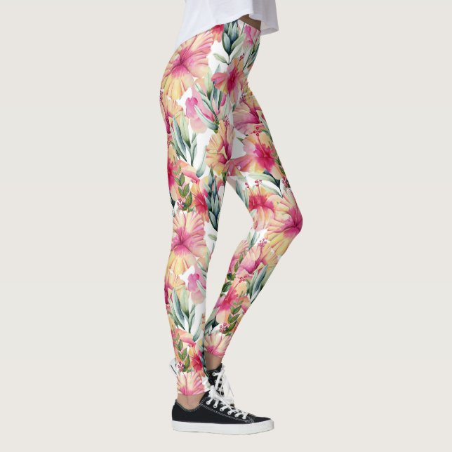 Legging Jardim de Hibiscus Rosa (Direita)
