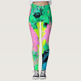 Legging Jardim de Hydrangea rosa com folhagem amarela