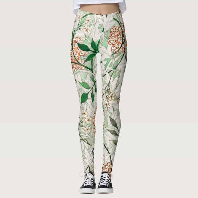 Legging Jardim de Jasmim William Morris Flor Clássica (Frente)