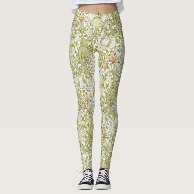 Legging Jardim de Lírio Dourado Clássico de William Morris (Frente)