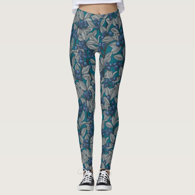 Legging Jardim de mirtilo, azul e cinzas (Frente)