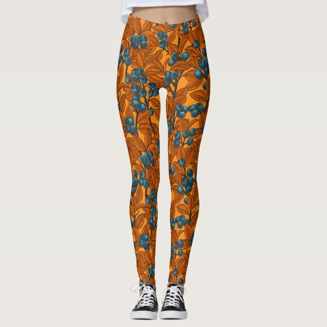 Legging Jardim de mirtilo, azul e laranja (Frente)