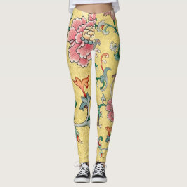Legging Jardim de Pedônia Rosa Asiático em Amarelo de Mant