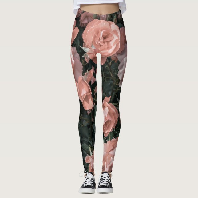 Legging Jardim de Rosa Rosa Rosa Pintel de Pastel Suave (Frente)