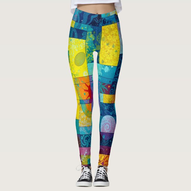 Legging Jardim de Sangue Cósmico: Mosaico Abstrato dos Son (Frente)