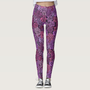 Legging Jardim de sucata em rosa e violeta