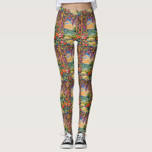 Legging Jardim do pôr do sol do oceano floral vibrante – F