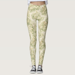 Legging Jardim Floral de Coelho Urso Padrão Verde Neutro