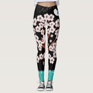 Legging Jardim Floral de Primavera com Pássaros Cantantes
