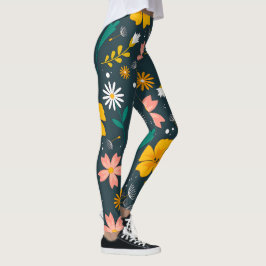 Legging Jardim Floral Navy Padrão Caprichoso de Primavera