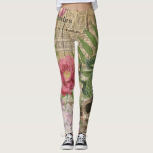 Legging Jardim Floral Ninho de Pássaro Arte Flor Borboleta
