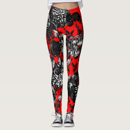 Legging Jardim floral vermelho branco preto de Toile