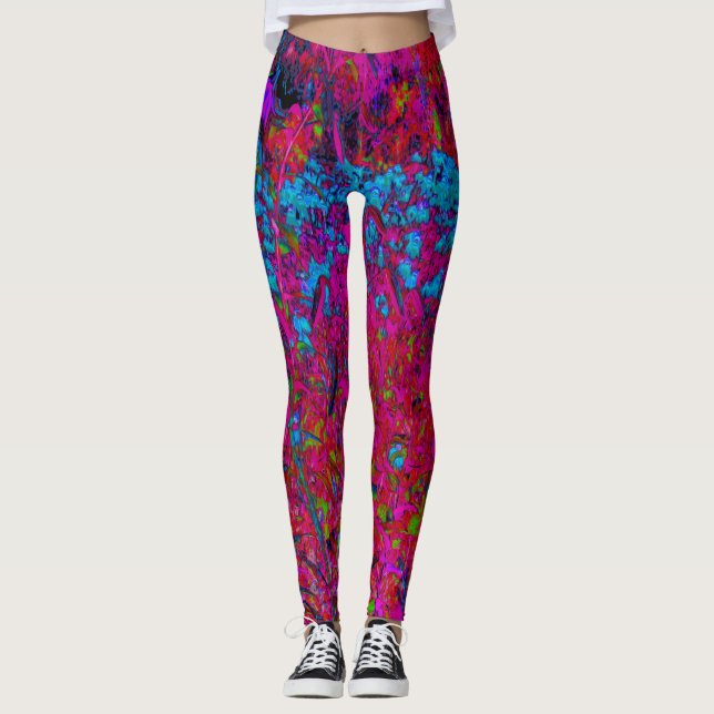 Legging Jardim Magenta Psicodélico Púrpura Lily Flor (Frente)