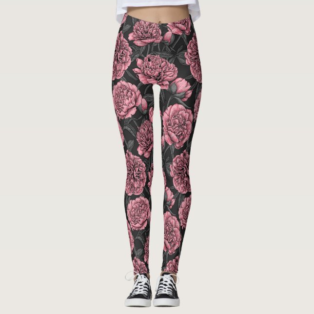 Legging Jardim noturno de pedras em rosa e cinzas (Frente)