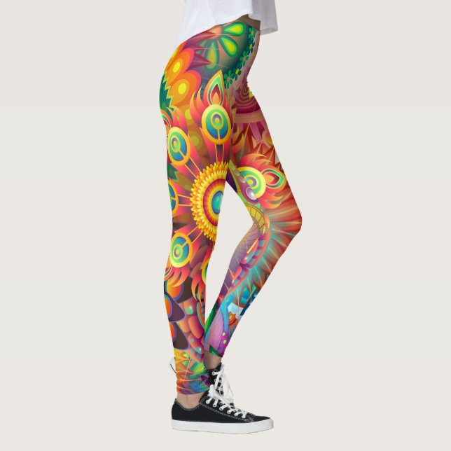 Legging Jardim Psicodélico Boêmico Retro 70s Design (Direita)