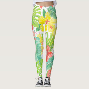 Legging Jardim tropical, hibiscus plumeria e palmeiras